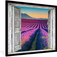 PosterMonkey Fotolijst incl. Poster - Lavendel - Zomer - Doorkijk - Bloemen - 40x40 cm - Posterlijst