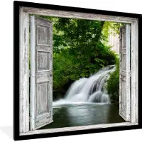PosterMonkey Fotolijst incl. Poster - Waterval - Doorkijk - Landschap - 40x40 cm - Posterlijst
