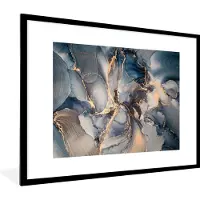 PosterMonkey Fotolijst incl. Poster - Marmer - Grijs - Blauw - Luxe - Goud - 80x60 cm - Posterlijst