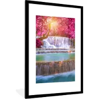 PosterMonkey Fotolijst incl. Poster - Waterval - Regenboog - Bomen - Roze - Natuur - 80x120 cm - Posterlijst