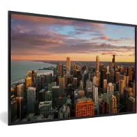 PosterMonkey Fotolijst incl. Poster - Skyline - Stad - Wolken - Amerika - 90x60 cm - Posterlijst