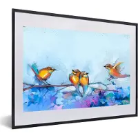 PosterMonkey Fotolijst incl. Poster - Schilderij - Olieverf - Vogel - Tak - 60x40 cm - Posterlijst