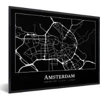 PosterMonkey Fotolijst incl. Poster - Kaart - Stadskaart - Plattegrond - Amsterdam - 40x30 cm - Posterlijst