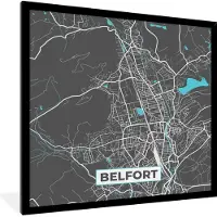 PosterMonkey Fotolijst incl. Poster - Belfort - Plattegrond - Kaart - Frankrijk - Stadskaart - 40x40 cm - Posterlijst