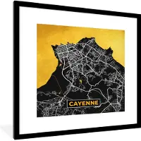 PosterMonkey Fotolijst incl. Poster - Stadskaart – Plattegrond – Kaart – Frankrijk - Cayenne - 40x40 cm - Posterlijst
