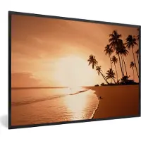 PosterMonkey Fotolijst incl. Poster - Zonsondergang - Tropisch - Palmboom - Strand - Zee - 90x60 cm - Posterlijst