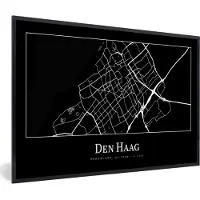 PosterMonkey Fotolijst incl. Poster - Plattegrond - Den Haag - Kaart - Stadskaart - 60x40 cm - Posterlijst