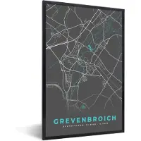 PosterMonkey Fotolijst incl. Poster - Stadskaart – Kaart – Grevenbroich – Blauw – Duitsland – Plattegrond - 80x120 cm - Posterlijst