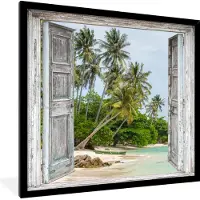 PosterMonkey Fotolijst incl. Poster - Tropisch - Palmboom - Doorkijk - Zee - 40x40 cm - Posterlijst