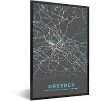 PosterMonkey Fotolijst incl. Poster - Blauw – Duitsland – Plattegrond – Stadskaart – Kaart – Dresden - 60x90 cm - Posterlijst