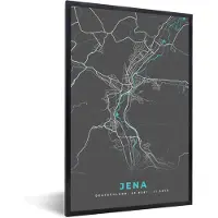 PosterMonkey Fotolijst incl. Poster - Stadskaart – Kaart – Jena – Blauw – Duitsland – Plattegrond - 60x90 cm - Posterlijst
