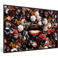 PosterMonkey Fotolijst incl. Poster - Lippen - Bloemen - Verf - Oranje - Kunst - Abstract - Oude meesters - 30x20 cm - Posterlijst