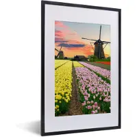 PosterMonkey Fotolijst incl. Poster - Windmolen - Tulpen - Bloemen - Nederland - 40x60 cm - Posterlijst