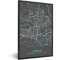 PosterMonkey Fotolijst incl. Poster - Duitsland – Blauw – Lünen – Stadskaart – Kaart – Plattegrond - 80x120 cm - Posterlijst