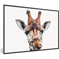 PosterMonkey Poster in fotolijst kinderen - Jongens - Giraffe - Dieren - Kop - Portret - Kind - Meisjes - Kinderkamer decoratie - 30x20 cm - Poster kinderkamer - Wanddecoratie meisjes - Muurdecoratie