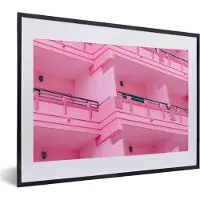 PosterMonkey Fotolijst incl. Poster - Balkon - Zomer - Roze - Architectuur - 40x30 cm - Posterlijst