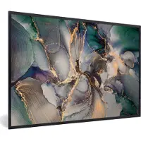 PosterMonkey Fotolijst incl. Poster - Goud - Blauw - Marmer - 90x60 cm - Posterlijst