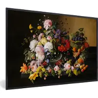PosterMonkey Fotolijst incl. Poster - Stilleven met bloemen en fruit - Kunstwerk - Oude meesters - 120x80 cm - Posterlijst