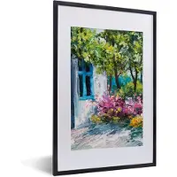 PosterMonkey Fotolijst incl. Poster - Schilderij - Planten - Bloemen - Huis - Olieverf - 40x60 cm - Posterlijst