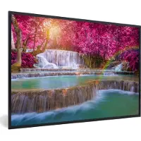 PosterMonkey Fotolijst incl. Poster - Waterval - Regenboog - Bomen - Roze - Natuur - 60x40 cm - Posterlijst