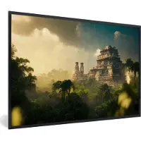 PosterMonkey - Poster - Fotolijst - Jungle - Tempel - Lucht - Wolken - Groen - Frame - 120x80 cm - Foto lijst - Poster met frame - Poster jungle - Kamer decoratie