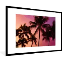 PosterMonkey Fotolijst incl. Poster - Silhouetten van palmbomen tegen een gekleurde lucht - 90x60 cm - Posterlijst