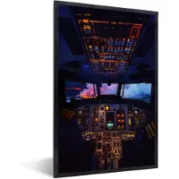 PosterMonkey Fotolijst incl. Poster - Een verlichte cockpit in de avond - 60x90 cm - Posterlijst