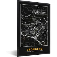 PosterMonkey Fotolijst incl. Poster - Black and Gold – Stadskaart – Leonberg – Duitsland – Plattegrond – Kaart - 60x90 cm - Posterlijst