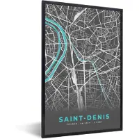 PosterMonkey Fotolijst incl. Poster - Saint-Denis - Frankrijk - Plattegrond - Kaart - Stadskaart - 60x90 cm - Posterlijst