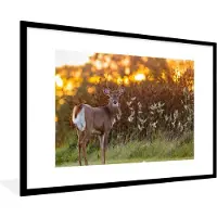PosterMonkey Poster - Fotolijst - Hert - Heide - Natuur - Zonsondergang - Posters - 90x60 cm - Poster met frame - Poster hert - Poster natuur - Foto in lijst - Woondecoratie