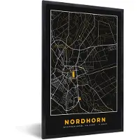 PosterMonkey Fotolijst incl. Poster - Nordhorn – Stadskaart – Gold – Plattegrond – Stadskaart – Kaart - Duitsland - 60x90 cm - Posterlijst
