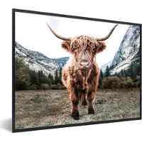 PosterMonkey Fotolijst incl. Poster - Schotse Hooglander - Berg - Dieren - 40x30 cm - Posterlijst