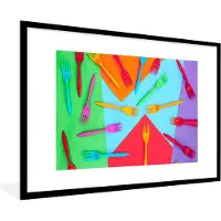 PosterMonkey Fotolijst incl. Poster - Overzicht van vele gekleurde vorken - 90x60 cm - Posterlijst