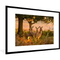 PosterMonkey Fotolijst incl. Poster - Herfst - Zon - Herten - 120x80 cm - Posterlijst