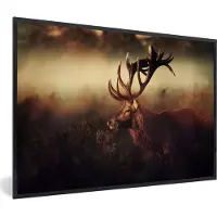 PosterMonkey Fotolijst incl. Poster - Hert - Bos - Mist - 30x20 cm - Posterlijst