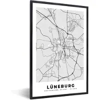 PosterMonkey Fotolijst incl. Poster - Duitsland - Stadskaart - Plattegrond - Kaart - Lüneburg - 60x90 cm - Posterlijst