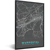 PosterMonkey Fotolijst incl. Poster - Wuppertal – Stadskaart – Blauw – Plattegrond – Stadskaart – Kaart - Duitsland - 40x60 cm - Posterlijst
