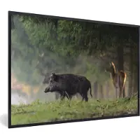 PosterMonkey Fotolijst incl. Poster - Varken - Hert - Bos - 120x80 cm - Posterlijst