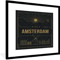 PosterMonkey Fotolijst incl. Poster - Amsterdam - Skyline - Vliegtuig - 40x40 cm - Posterlijst