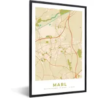 PosterMonkey Fotolijst incl. Poster - Vintage - Marl - Kaart Stadskaart - Plattegrond - 60x90 cm - Posterlijst