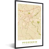 PosterMonkey Fotolijst incl. Poster - Pforzheim - Plattegrond - Vintage - Stadskaart - Kaart - 20x30 cm - Posterlijst