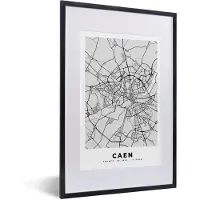 PosterMonkey Fotolijst incl. Poster - Frankrijk - Plattegrond - Kaart - Caen - Stadskaart - 40x60 cm - Posterlijst