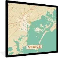 PosterMonkey Fotolijst incl. Poster - Venetië - Stadskaart - Kaart - Plattegrond - Vintage - 40x40 cm - Posterlijst