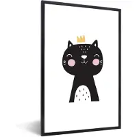 PosterMonkey Fotolijst incl. Poster - Kat - Kroon - Illustratie - Kinderen - 60x90 cm - Posterlijst