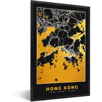 PosterMonkey Fotolijst incl. Poster - Hong Kong - Stadskaart - Goud - Plattegrond - Kaart - 80x120 cm - Posterlijst