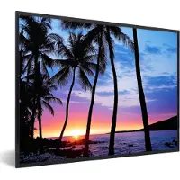 PosterMonkey Fotolijst incl. Poster - Een silhouet van palmbomen tijdens een zonsondergang op Hawaii - 40x30 cm - Posterlijst