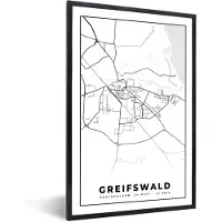 PosterMonkey Fotolijst incl. Poster - Kaart - Greifswald - Plattegrond - Stadskaart - 80x120 cm - Posterlijst