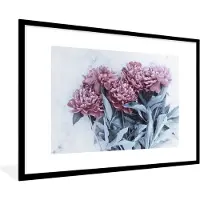 PosterMonkey Fotolijst incl. Poster - Roze pioenrozen op marmer - 120x80 cm - Posterlijst