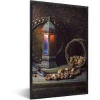PosterMonkey Fotolijst incl. Poster - Boek - Stilleven - Walnoot - Lantaarn - Vintage - 80x120 cm - Posterlijst - Kerstversiering - Kerstdecoratie voor binnen - Kerstmis