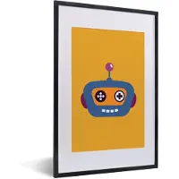 PosterMonkey Fotolijst incl. Poster - Robot met een grappige grijs op zijn gezicht tegen een oranje achtergrond - 40x60 cm - Posterlijst